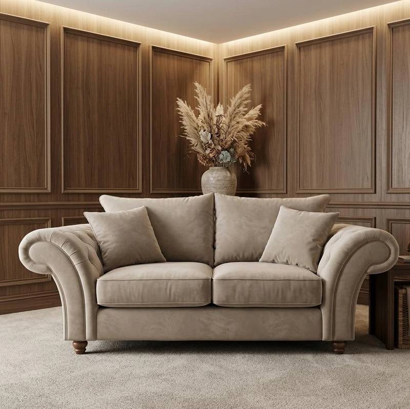 Nicole Beige Plush Velvet 2 Seater Sofa — product photo
