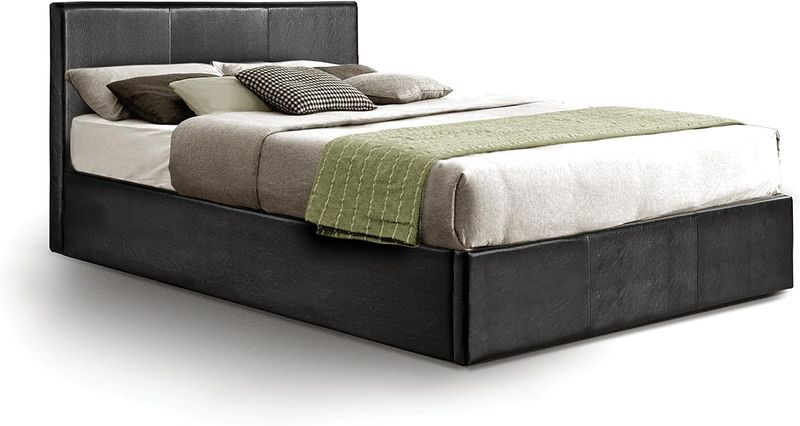 Otto-Garrison Ottoman Double Storage Bed — Black Faux Leather — product photo