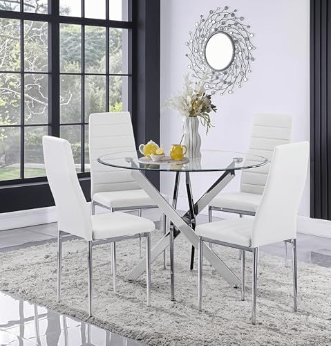 UNICORN FURNITURE Ravello 100cm Round Glass Dining Set — 4 Chairs — product photo