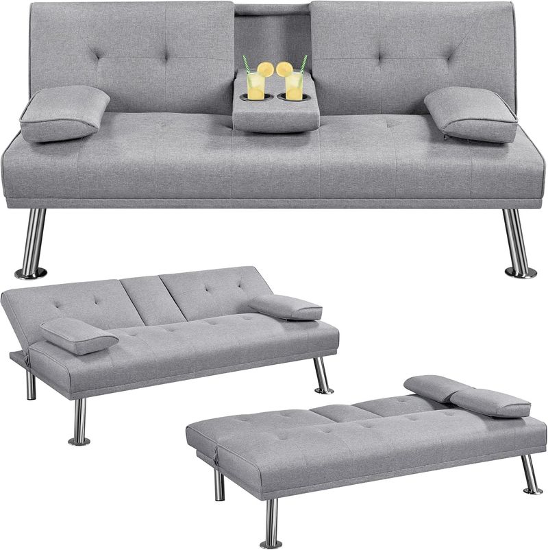 Yaheetech Click-Clack Sofa Bed with Cup Holders — product photo