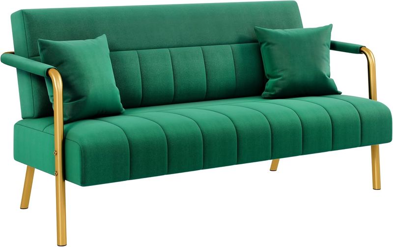 Yaheetech 2-Seater Velvet Loveseat with Gold-Tone Legs — product photo